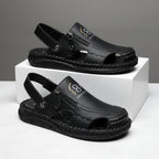 Men's Leather Closed-Toe Sandals Comfortable Summer Outdoor Casual Shoes