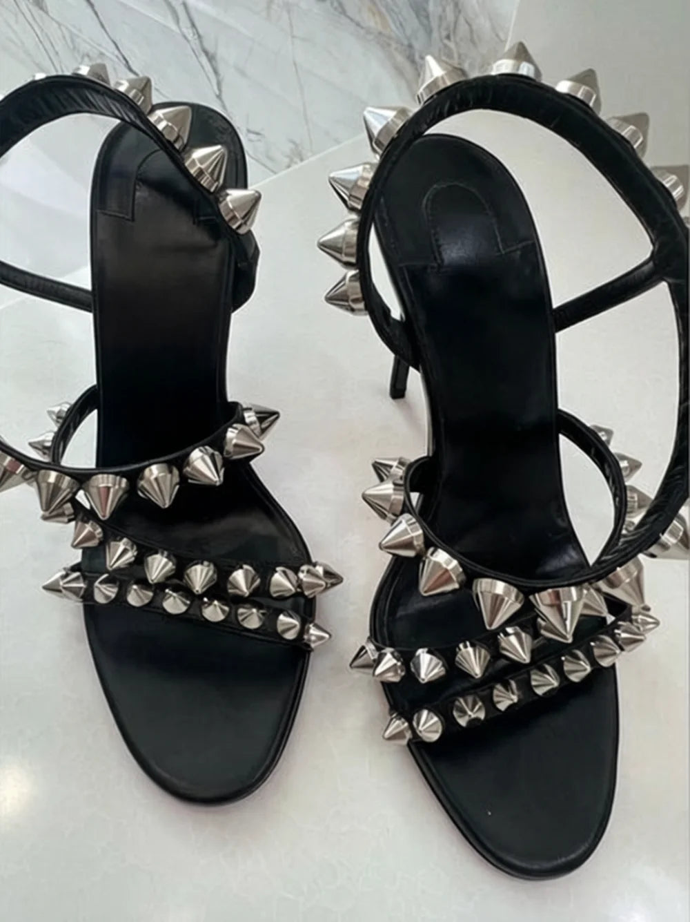 Women's Punk Rock Studded Straps Stiletto Sandals