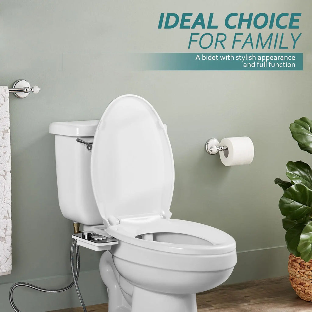 Ultra-Thin Non-Electric Bidet Toilet Seat Attachment with Dual Nozzles