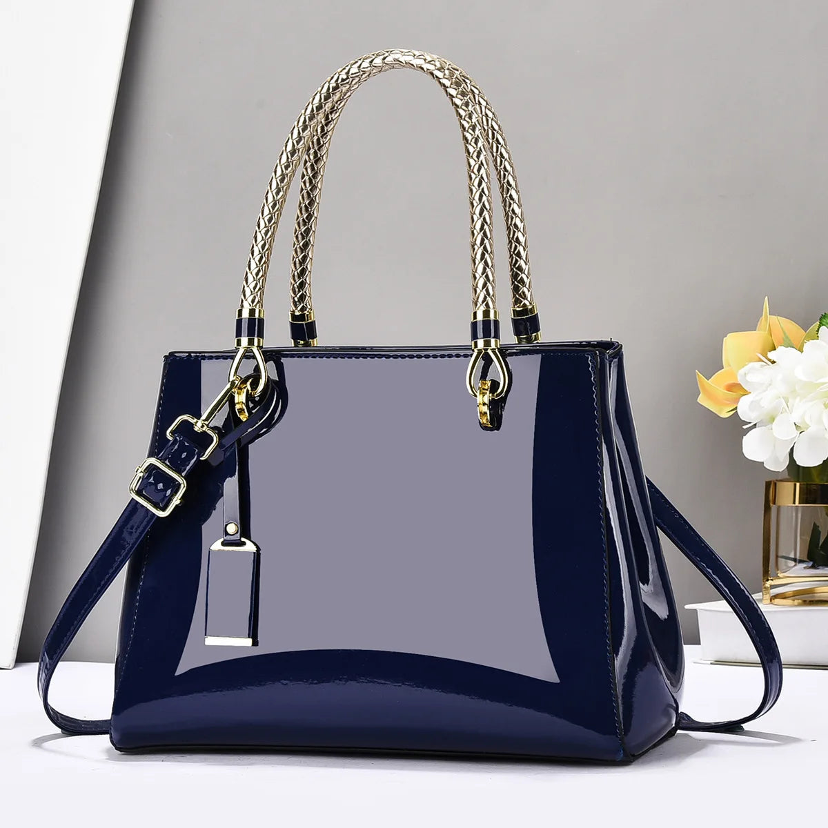 Women's Glossy Patent PU Leather Shoulder Crossbody Bag