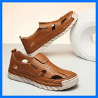 Men's Hand-Sewn Leather Sandals for Daily Outdoor Comfort Rubber Sole