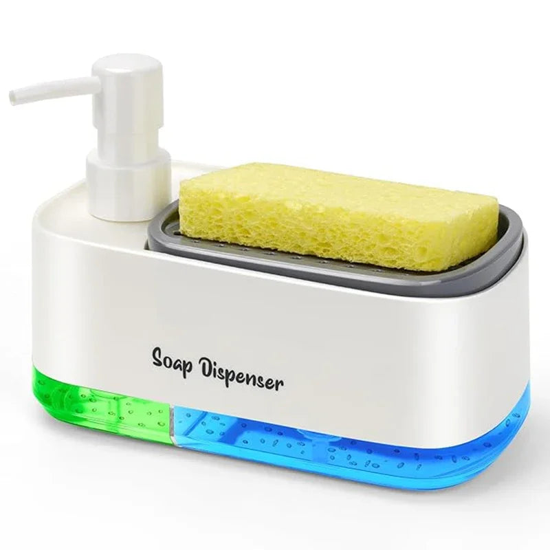 Dual Pump Soap Dispenser Set with Sponge Storage Box for Kitchen Sink