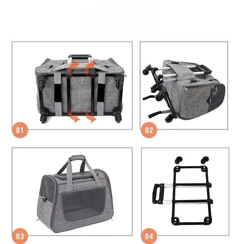 Portable Breathable Detachable Universal Wheel Pet Trolley Bag QS-008-L