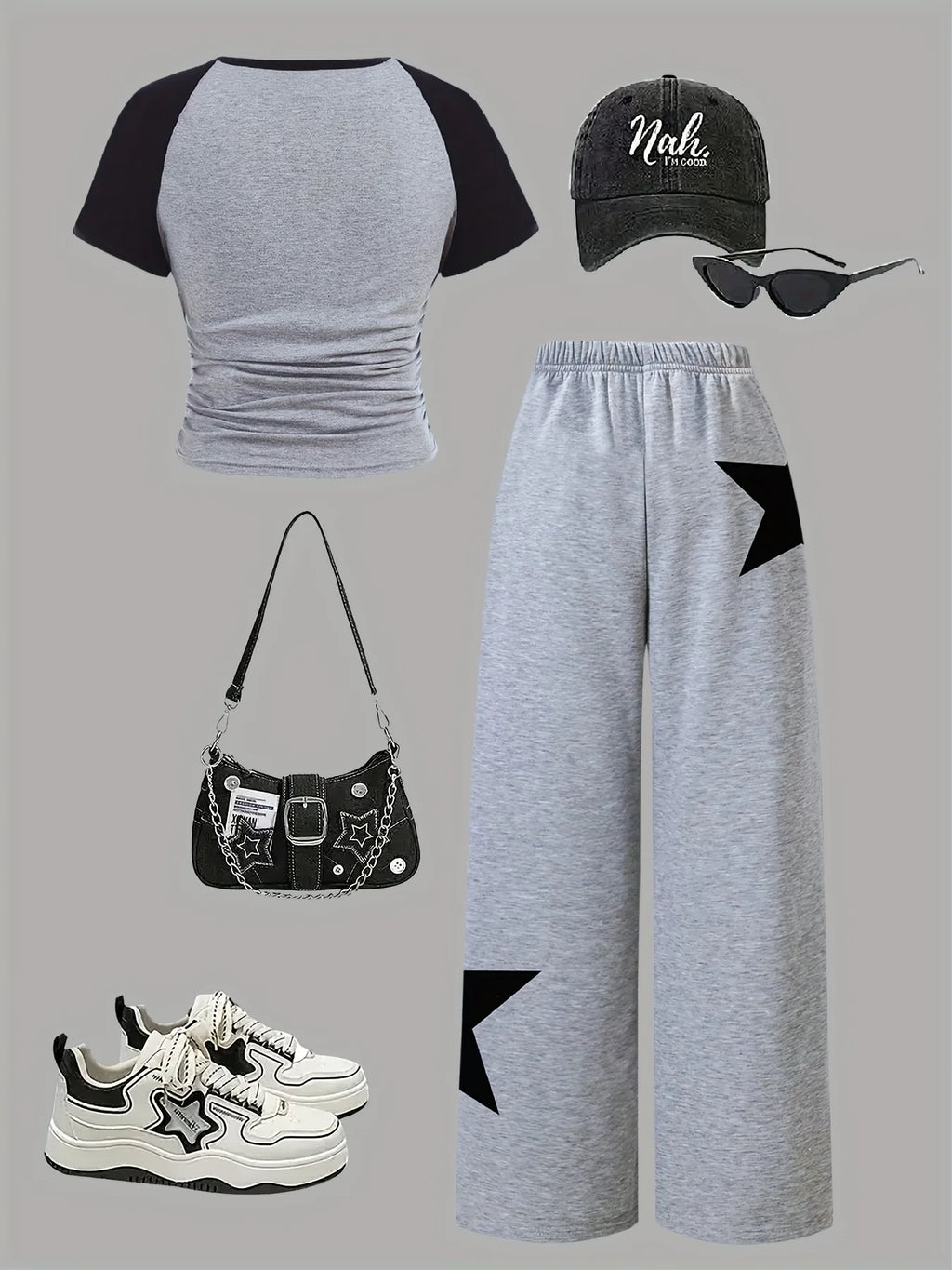 Girls' Star Print Fitted Top Wide Leg Pants Two-Piece Set