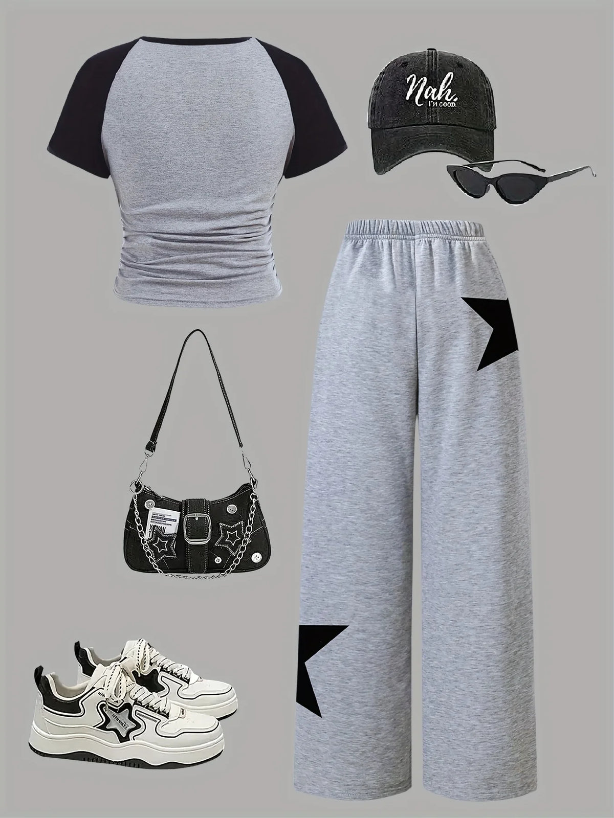Girls' Star Print Fitted Top Wide Leg Pants Two-Piece Set