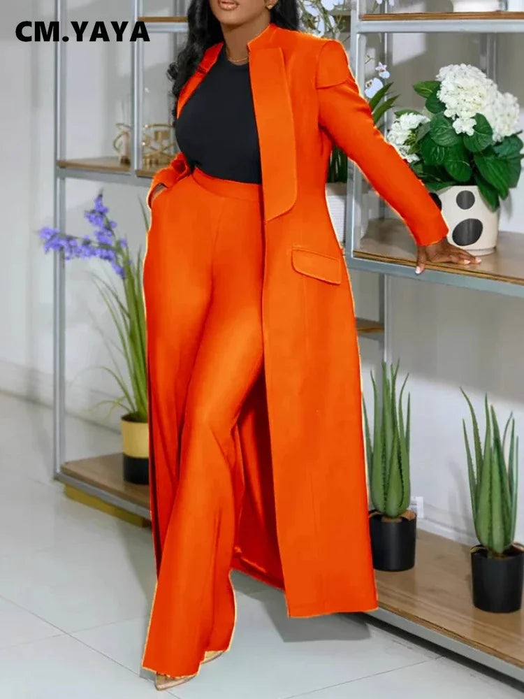 Women's Longline Blazer Wide Leg Pants Set