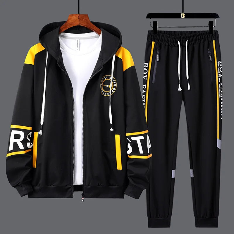 Men's Casual Printed Zip Up Cardigan and Pants Tracksuit Set