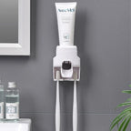 Wall Mount Automatic Toothpaste Dispenser with Magnetic Toothbrush Holder
