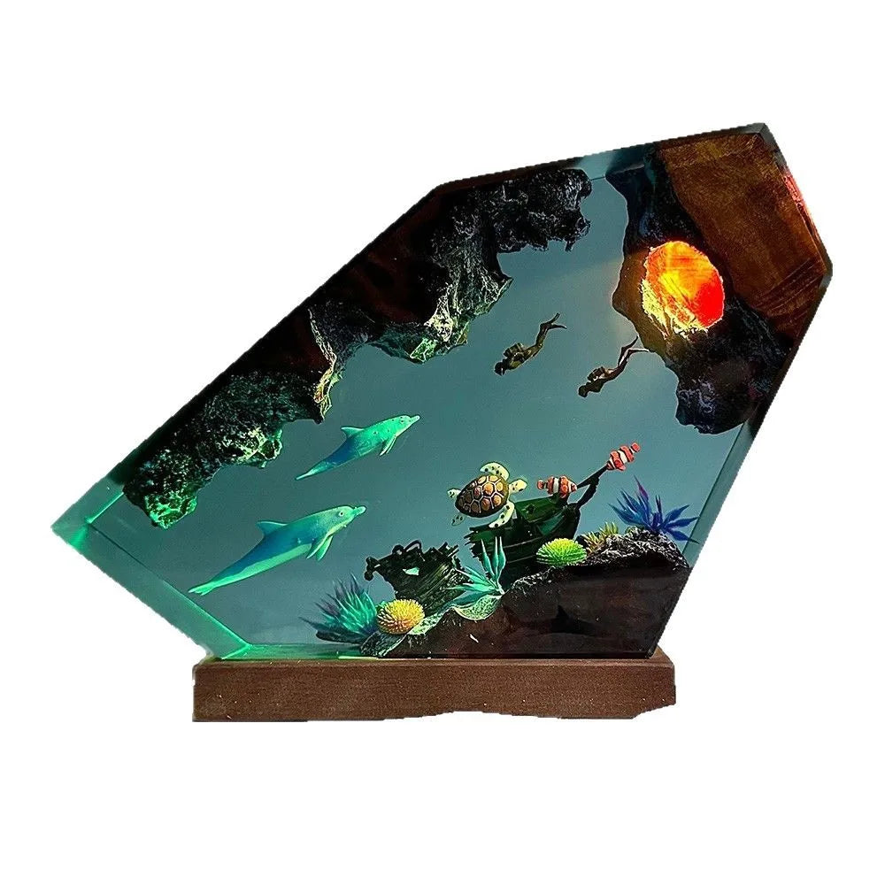 Marine Whale Luminous Micro-Landscape Desktop Resin Figurine