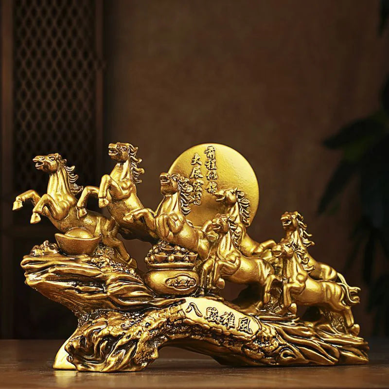 Eight Horses Resin Ornament and Feng Shui Desktop Figurine