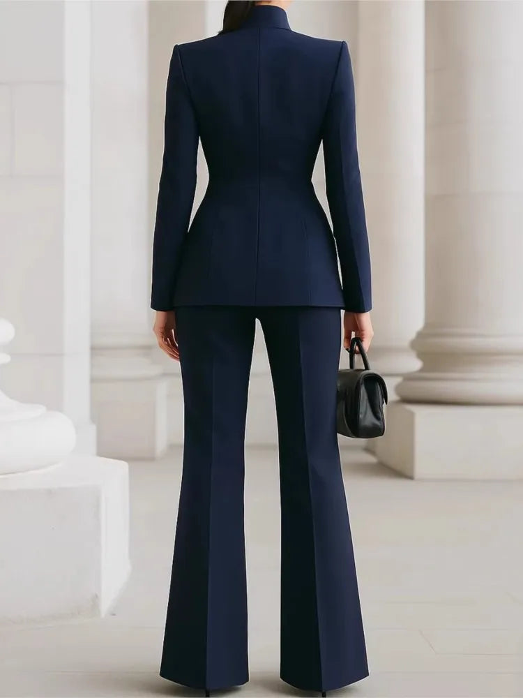 Women's Stand Collar Blazer Pants Suit