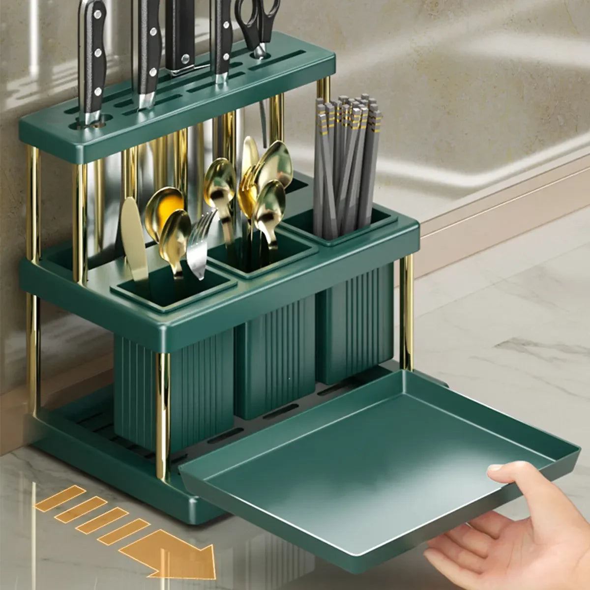 Kitchen Knife Holder and Cutlery Drainer Rack with Removable Drip Tray
