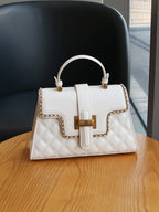 Women's Rhombic Embroidery Leather Handbag