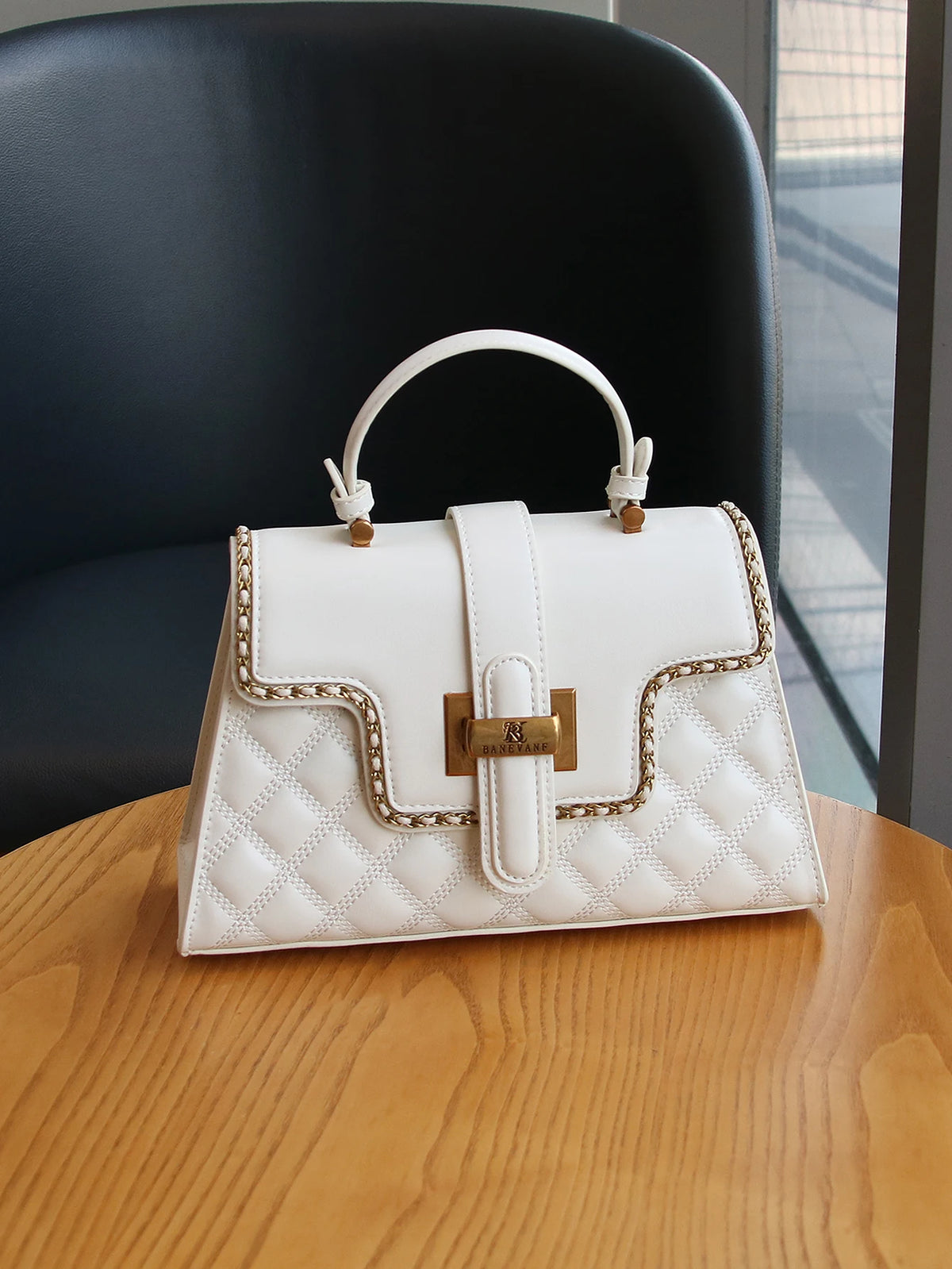 Women's Rhombic Embroidery Leather Handbag