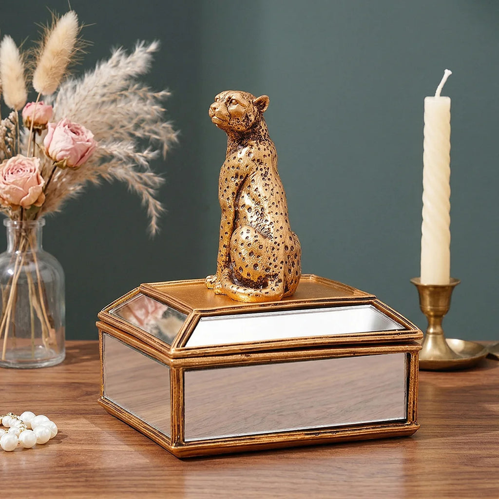 Gold Leopard Resin Jewelry Storage Box and Tabletop Ornament