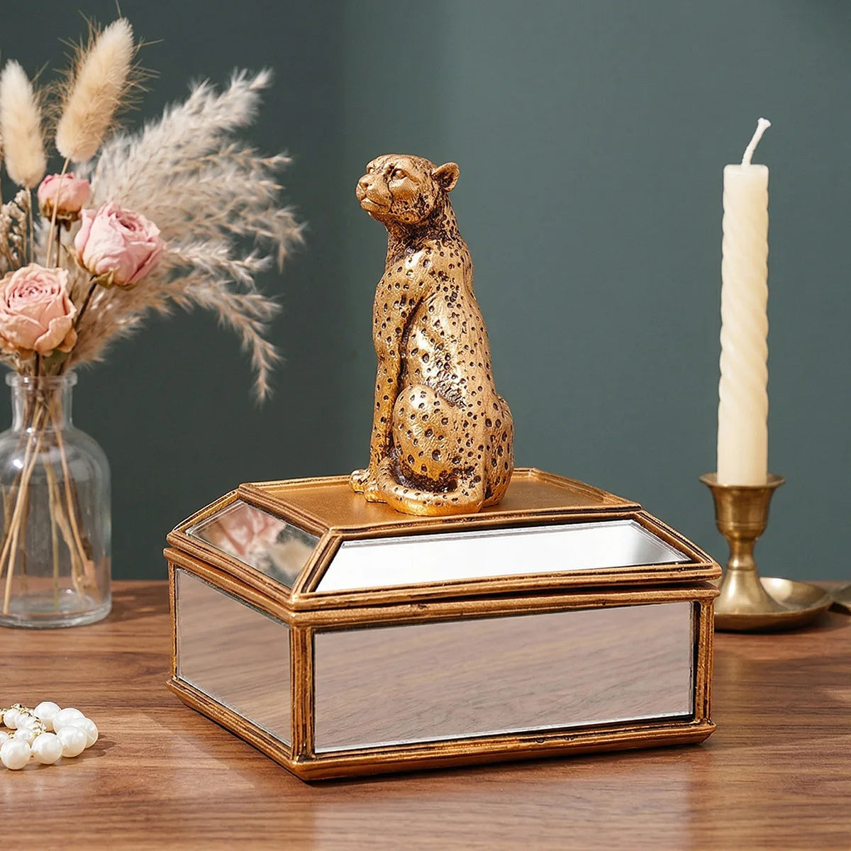 Gold Leopard Resin Jewelry Storage Box and Tabletop Ornament