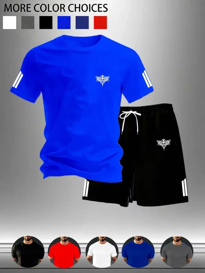 Men's Casual Round Neck T-Shirt and Shorts Set
