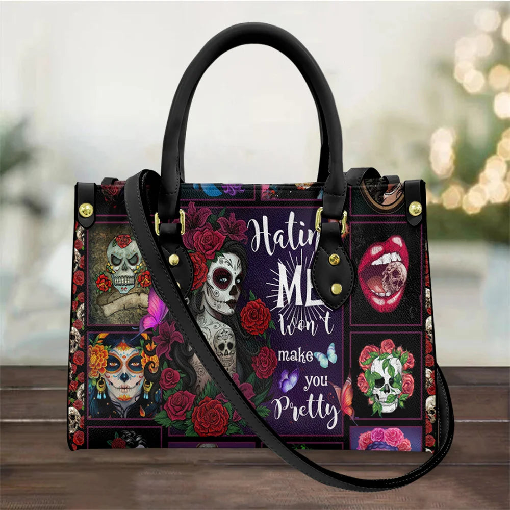 Women's Skull Pattern Faux Leather Shoulder Tote Bag