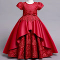 Girls' Floral Embroidery Satin Princess Ball Gown Dress