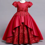 Girls' Floral Embroidery Satin Princess Ball Gown Dress
