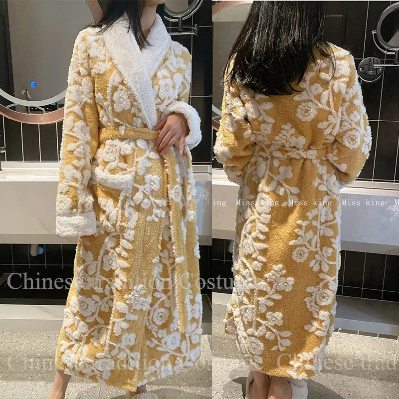 Warm Flannel Long Kimono Robe and Winter Loungewear