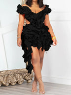 Women's Sexy Off the Shoulder Ruffle Backless Party Mini Dress
