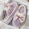 Women's Faux Fur Bowknot House Slippers Plush Warm Indoor Shoes