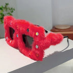 Women's Trendy Furry Rhinestone Square Oversized Sunglasses