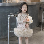 Girls' Sequined Mesh Tutu Dress Knit Sweater Two Piece Set H2327