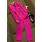 Women's Single Button Blazer and Flared Pants Suit Set