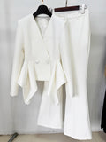 Women's V-Neck Ruffles Jacket Flare Pants Suit Set
