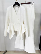 Women's V-Neck Ruffles Jacket Flare Pants Suit Set