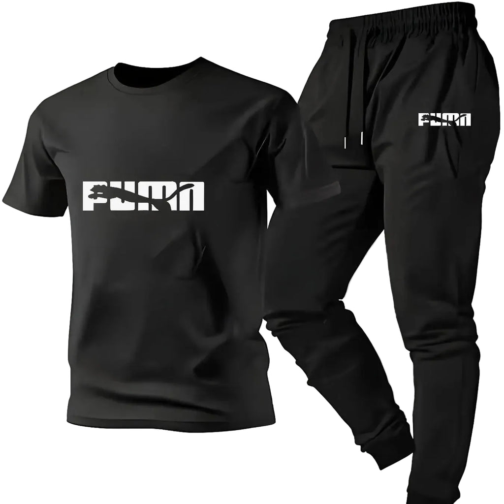 Men's Pattern Print T-Shirt and Drawstring Pants Set
