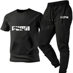 Men's Pattern Print T-Shirt and Drawstring Pants Set