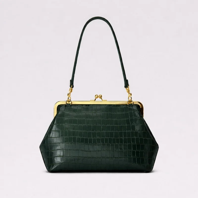 Women's Retro Kiss Lock Frame Shoulder Clutch Bag
