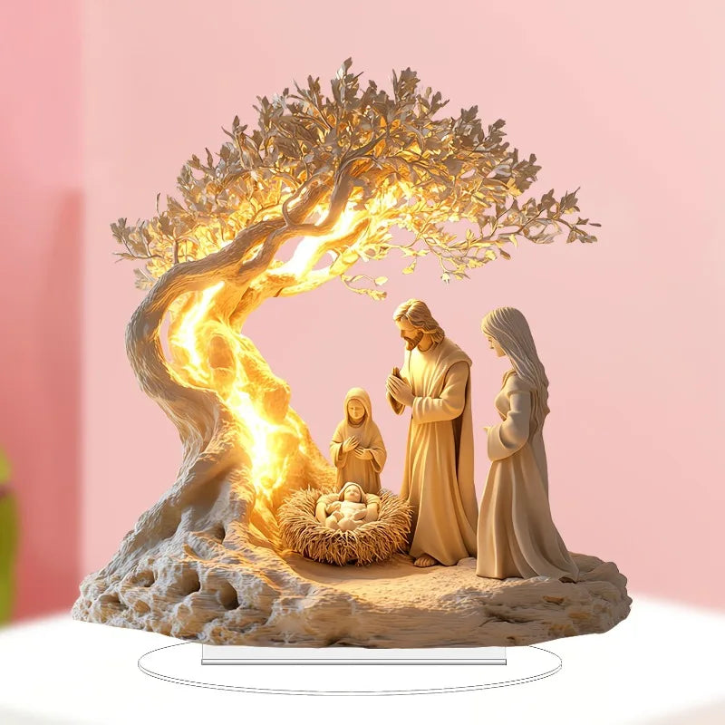 Yellow Acrylic Nativity Scene Desktop Plaque and Tabletop Signboard