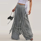 Women's Fringe Lapel Collar Zip Up Wide Leg Tracksuit Set