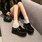 2025 New 9cm Women's Platform Heel Mules Casual Buckle Shoes Closed Toe Backless Slip On Walking Increase Height Wedge Slippers