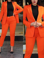 Women's Solid Lapel Blazer Slim Pants Set