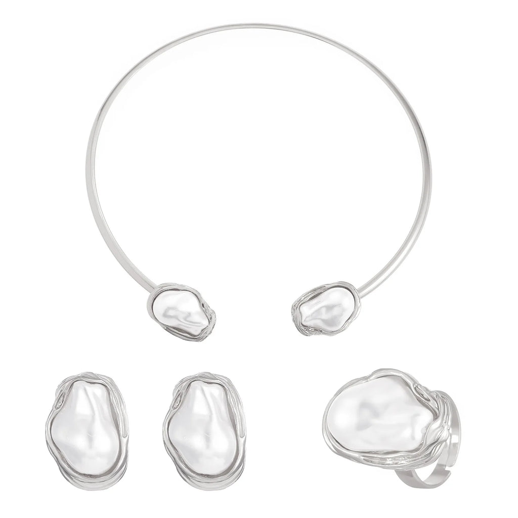 Women's Fashion Baroque Imitation Pearl Torque Necklace Jewelry Set