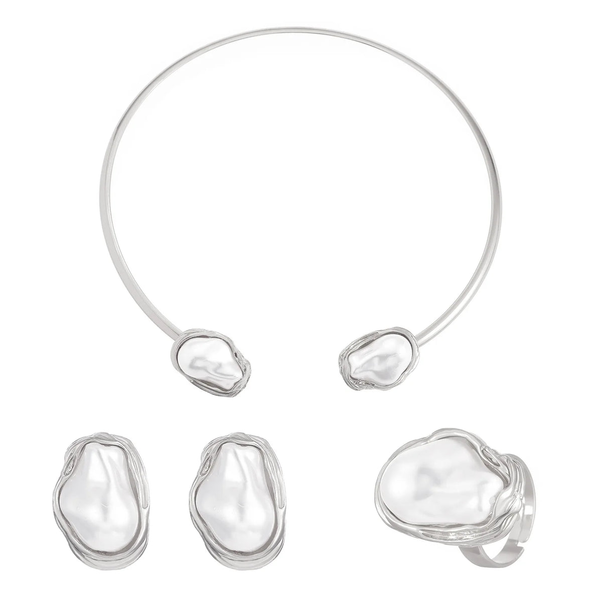 Women's Fashion Baroque Imitation Pearl Torque Necklace Jewelry Set