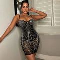 Women's Sexy Rhinestone Tassel Mesh Mini Dress