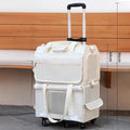 Foldable Double-Layer Pet Carrier with Wheels Breathable Travel Trolley for Two Cats