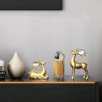 Golden Metal Crystal Ball Deer Figurine and Tabletop Ornament