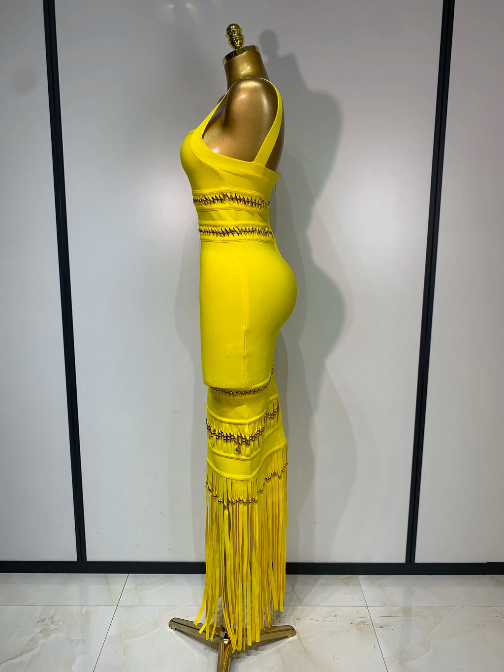 Women's Sexy Square Neck Tassel Bandage Maxi Dress