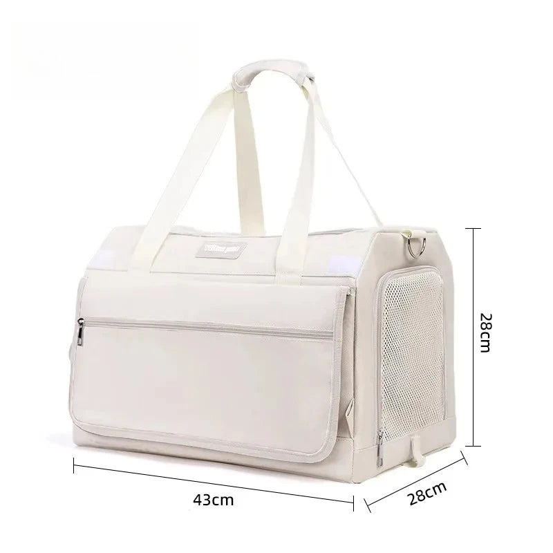 Foldable Double-Layer Pet Carrier with Wheels Breathable Travel Trolley for Two Cats