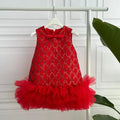 Girls' Sequined Mesh Tutu Dress Knit Sweater Two Piece Set H2327