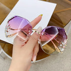 Women's Trendy Diamond Cut Edge Rimless Oversized Sunglasses