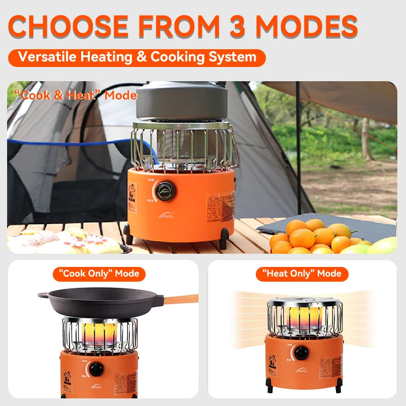 Portable 2-in-1 Camping Gas Stove and Heater with Adjustable Damper