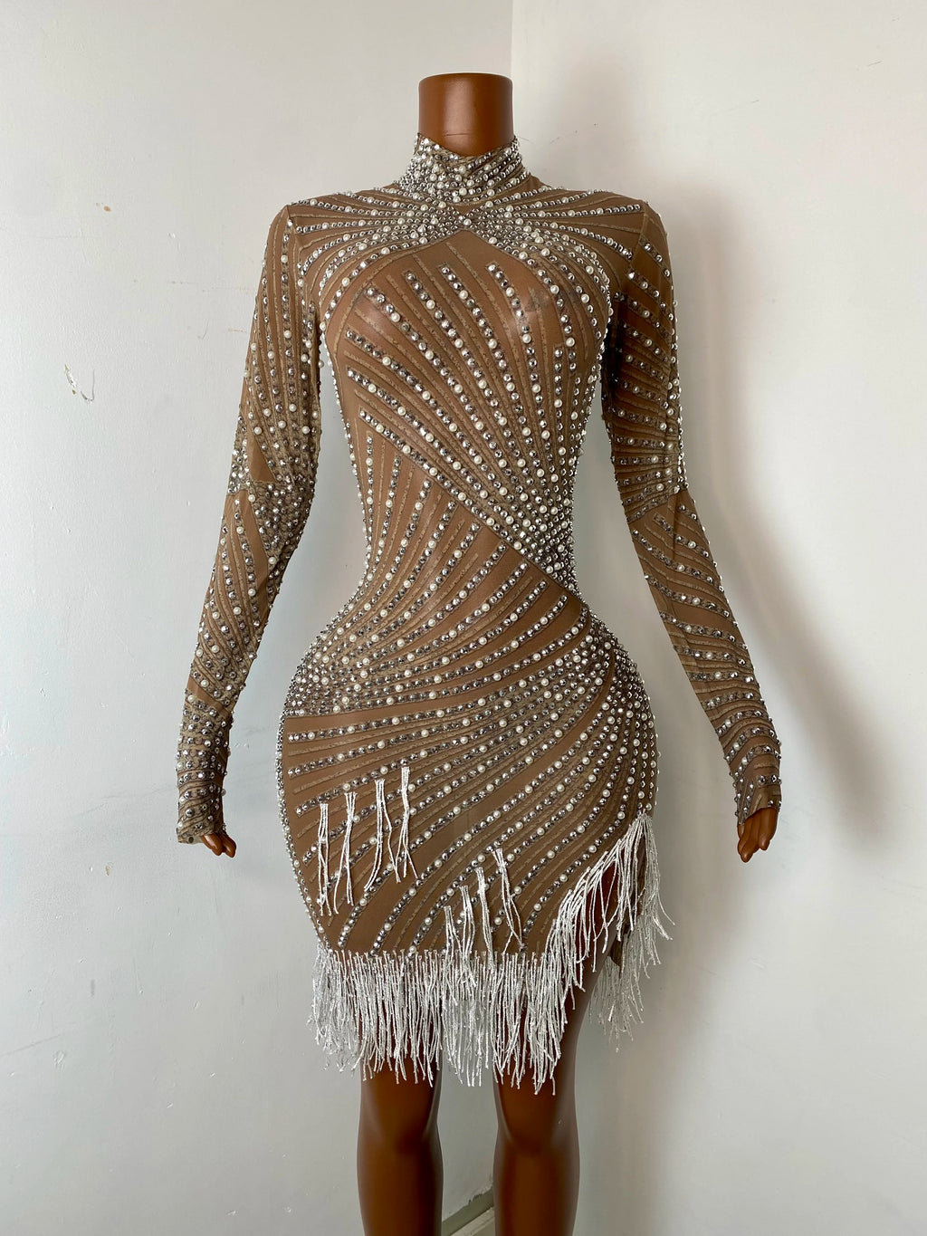 Women's Sexy Sequins Diamonds Tassel Bodycon Mini Dress